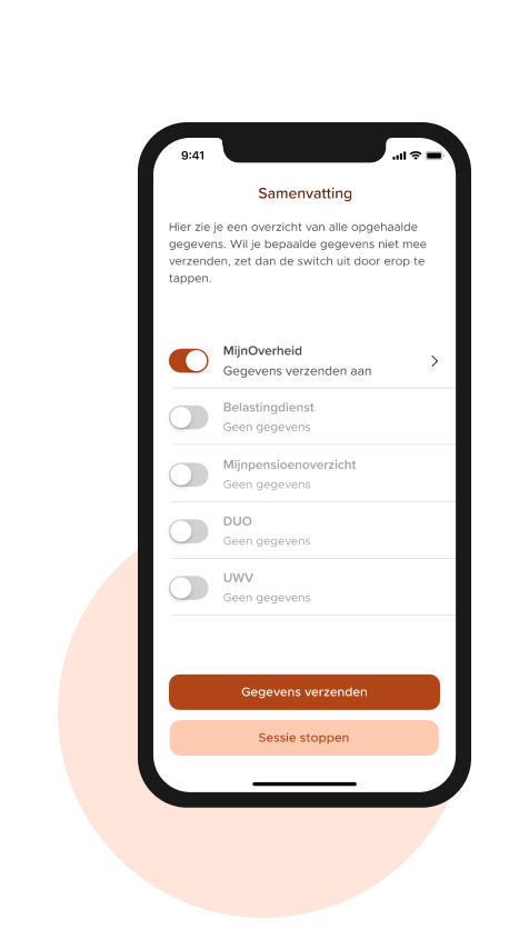 Een smartphone met daarop een interface met verschillende toggles waarmee je consent aan -en uit kan zetten